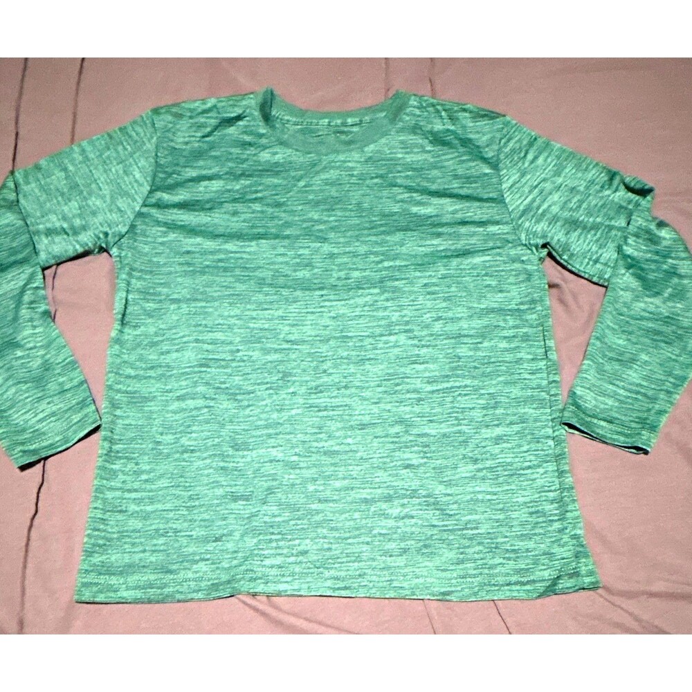 Tek Gear Boys T-Shirt, Green Heather, Crew Neck, Long Sleeve-Size M